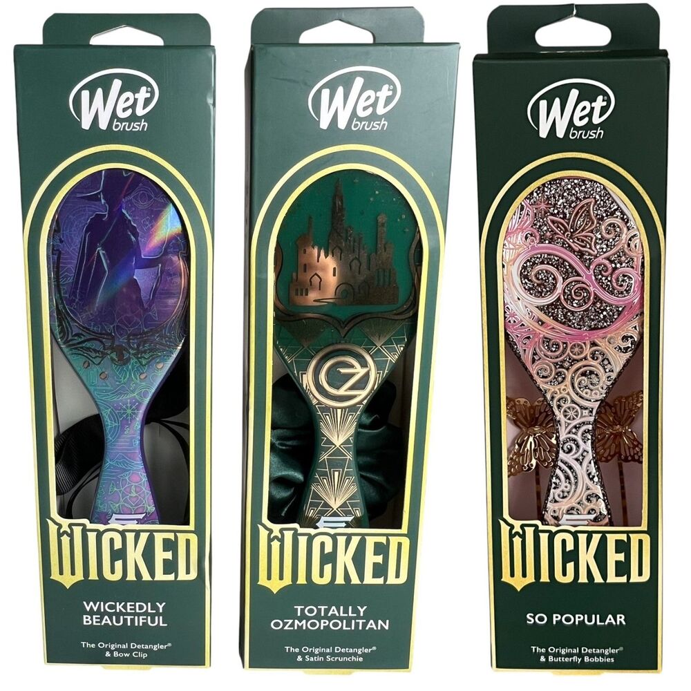 Wicked x Wet Brush 3 Brush Set Glinda Elphaba Emerald City NWT Witchycore